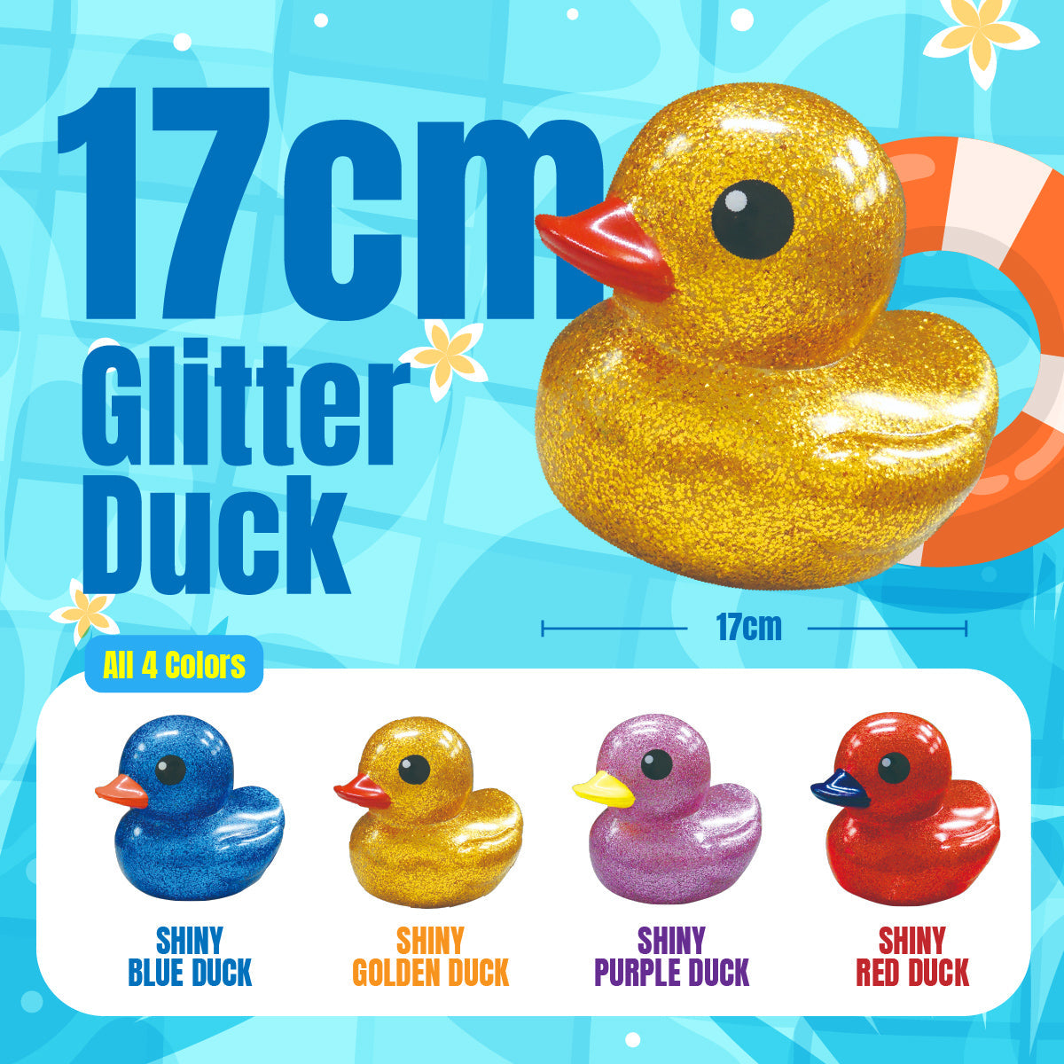 17cm Glitter duck, 4 assorted color