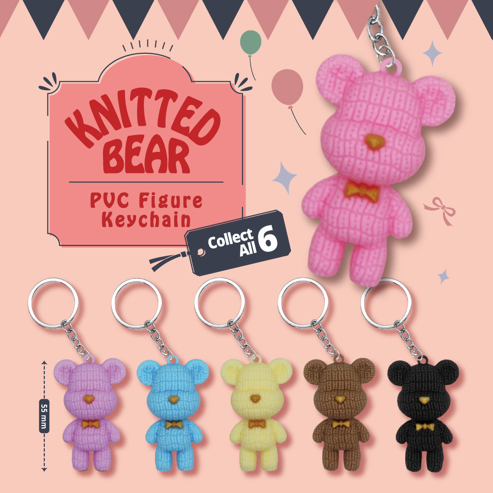 Knitted Bear PVC Figure Keychain in 65mm capsule