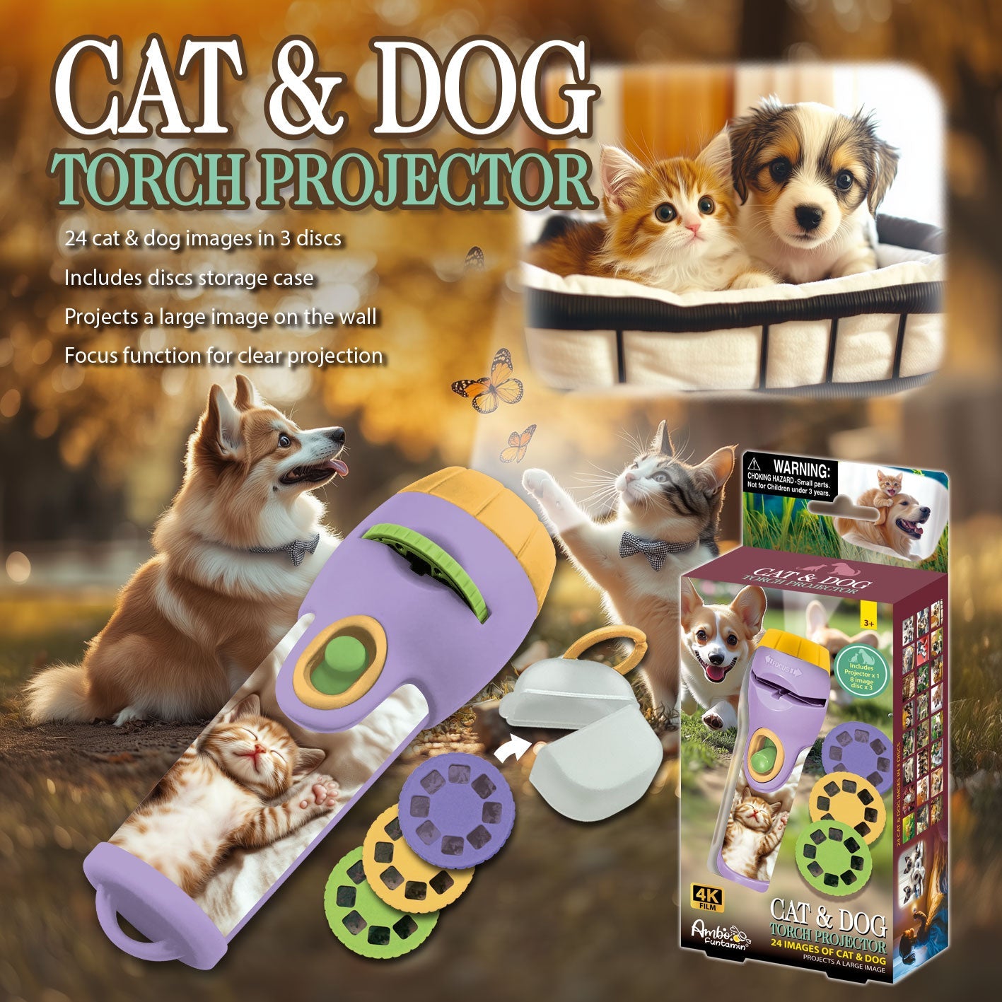 Cats & Dogs large torch projector 24 images