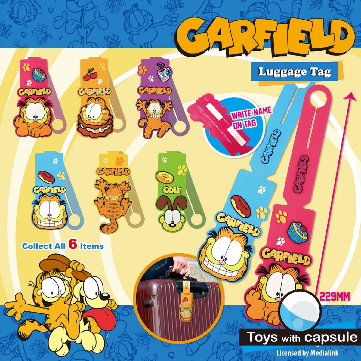 Garfield Luggage Tag in 65mm capsule