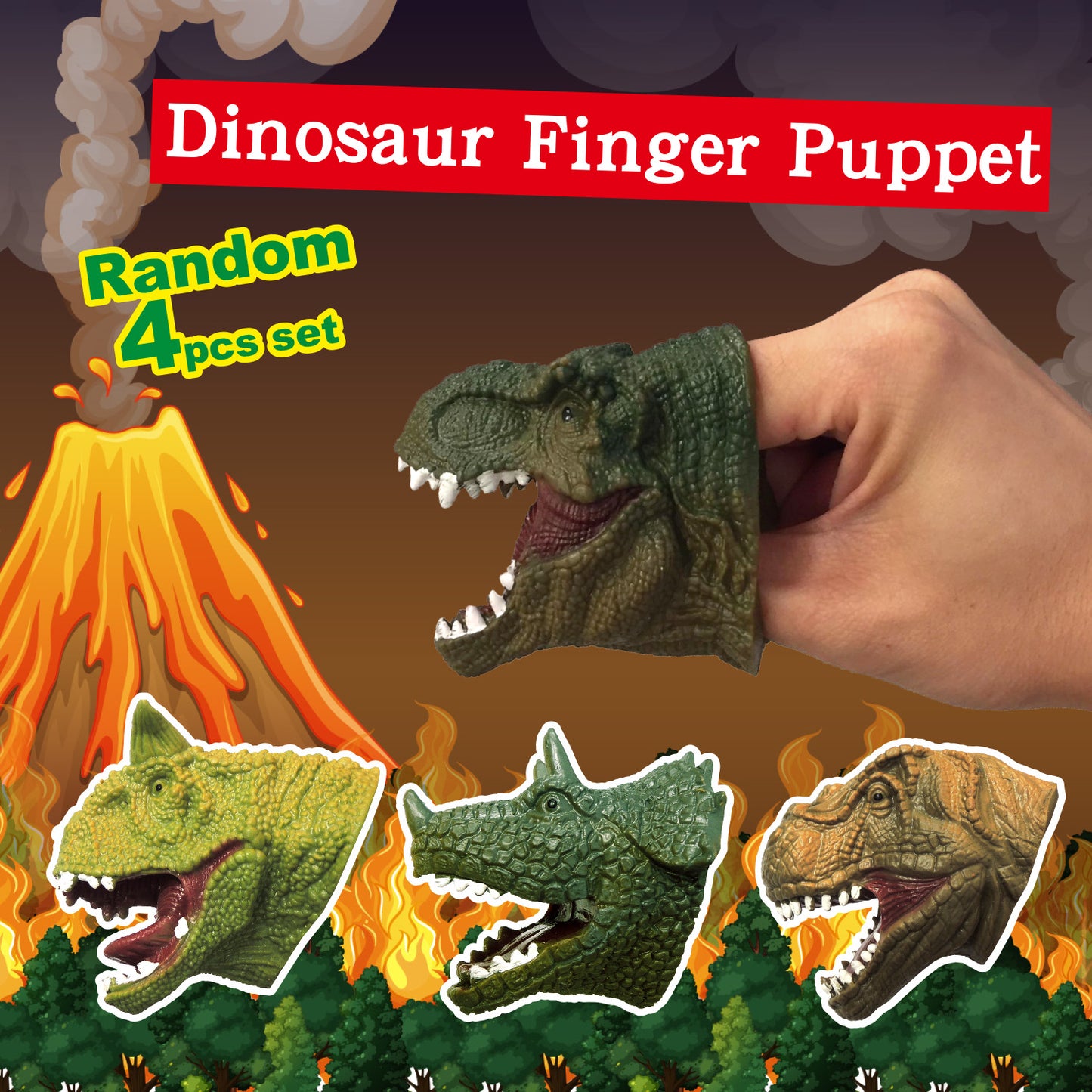 Dinosaur Finger Puppet With Tag 4pcs/bag