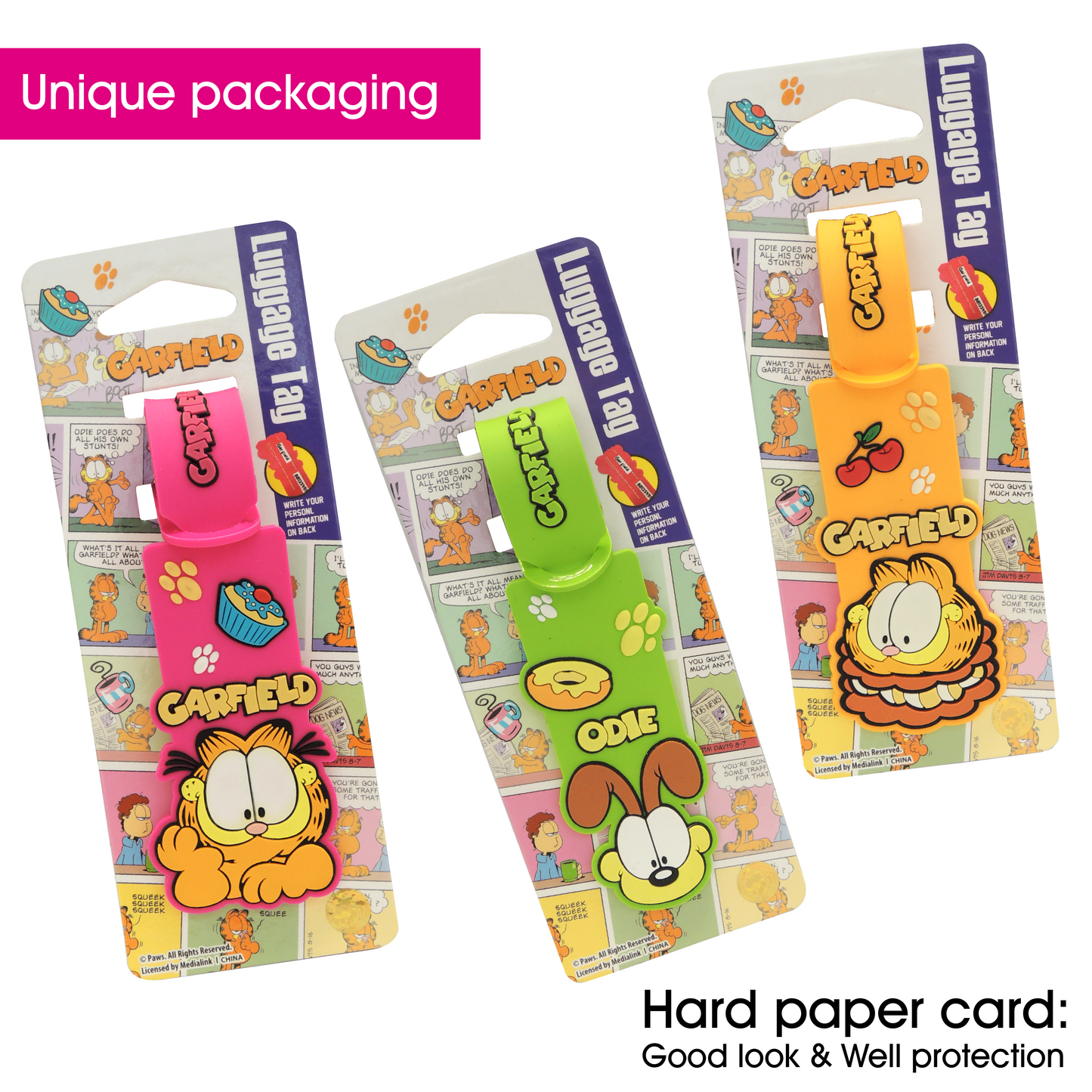Garfield Luggage Tag w/Card Bulk 3pcs/bag A style