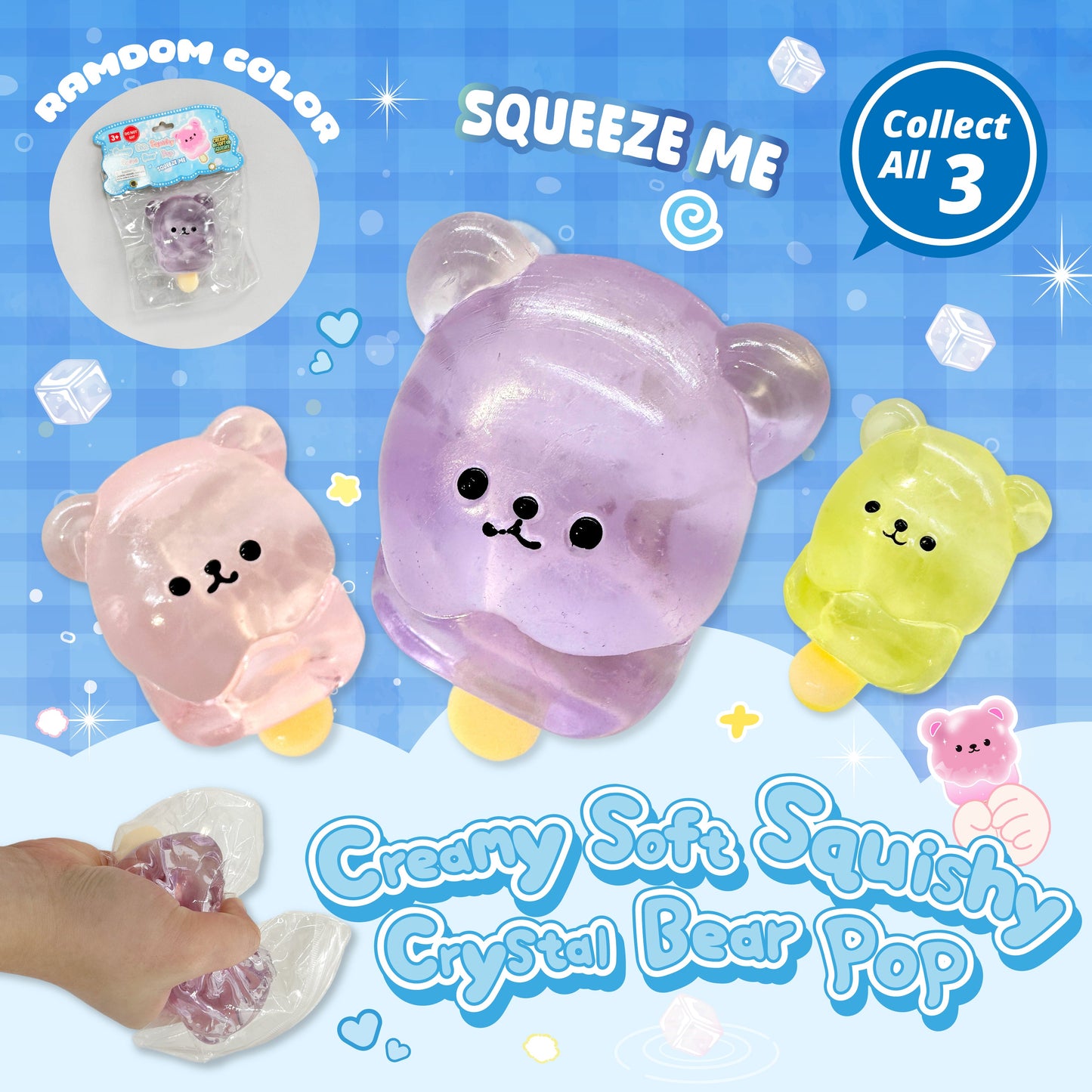 Creamy Soft Squishy Crystal Bear Pop w/display