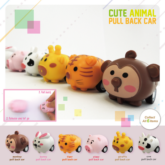 Cute Animal Pull Back Car Bulk 6pcs/bag