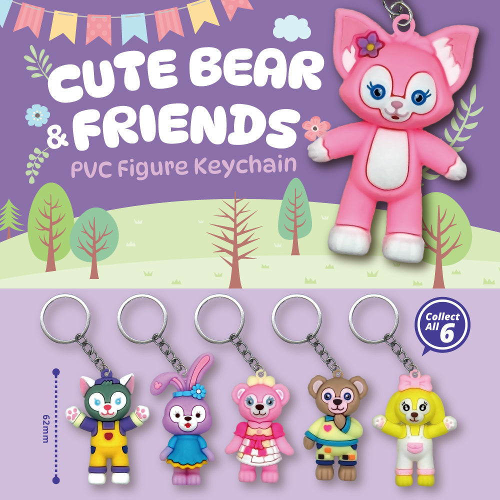 Cute Bear & Friends PVC Figure Keychain in 65mm capsule