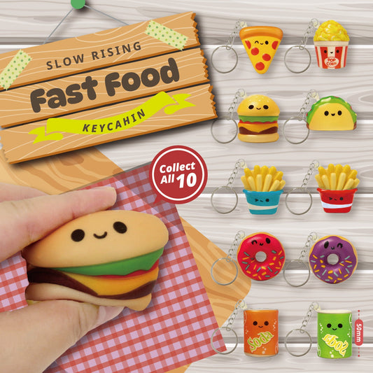 Squishy slow rising Fast Food Keychain in 65mm cap