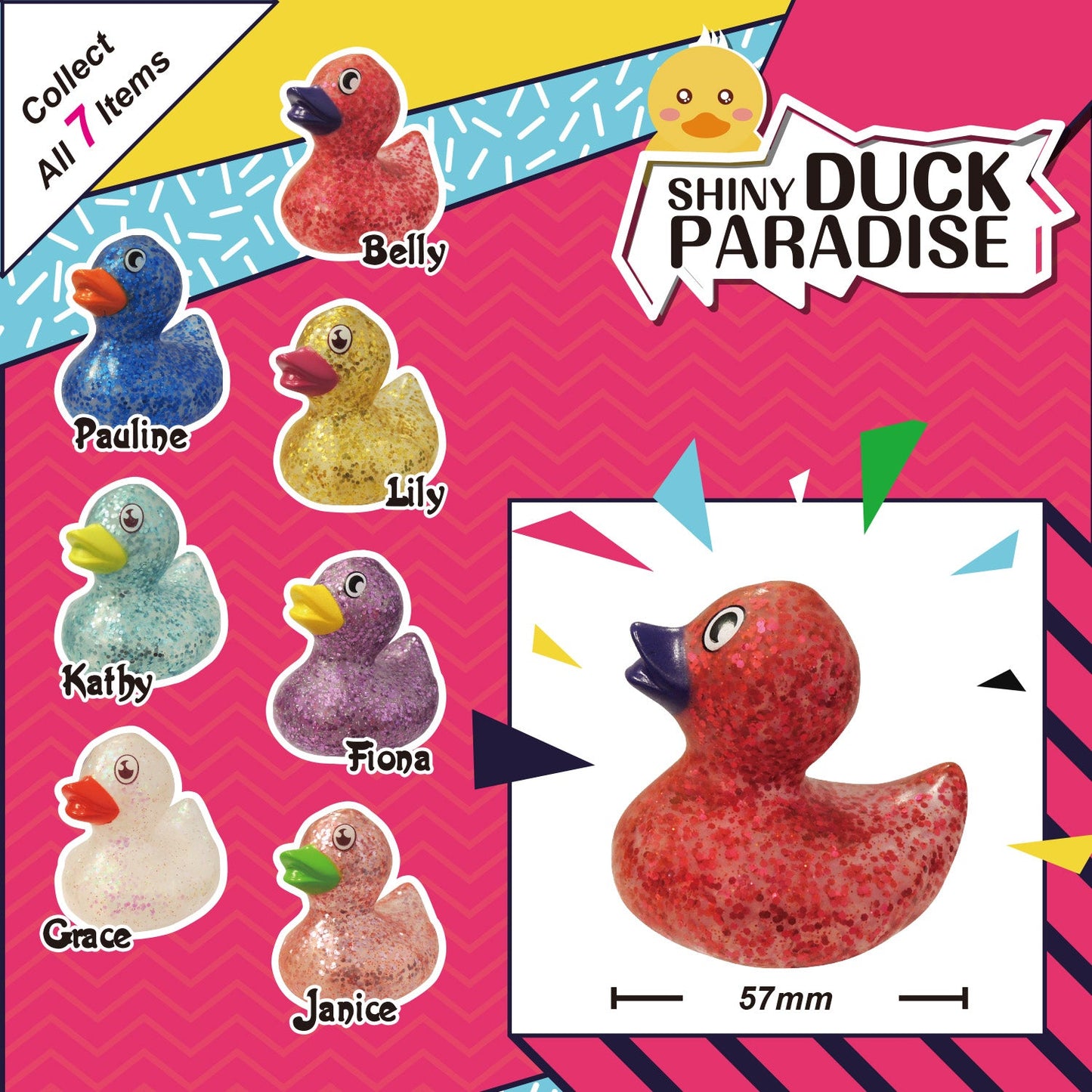 5.7cm Glitter Duck, 7 color Bulk